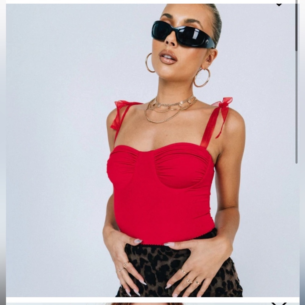 Princess Polly Jena Bodysuit - Red with Bows